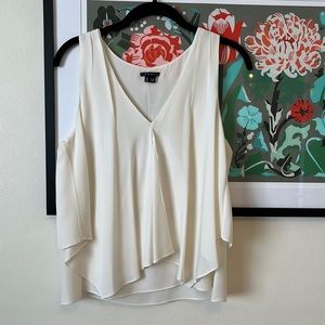 Theory ivory silk tank with overlay